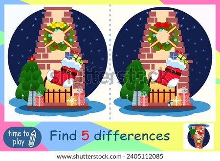 children's educational game. logic game. coloring book. find the difference. New Year. Christmas sock	

