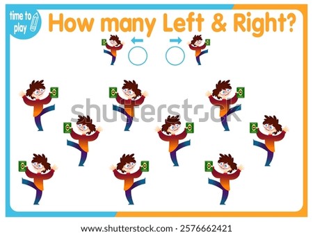 children's educational game, tasks. count how many elements will be placed on the right and how many on the left. children, school	
