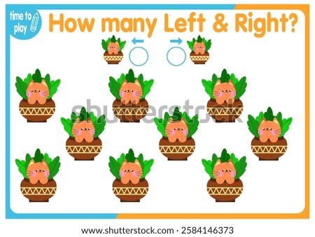 children's educational game, tasks. count how many elements will be placed on the right and how many on the left. cat. animal.