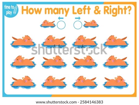 children's educational game, tasks. count how many elements will be placed on the right and how many on the left. cat. animal.