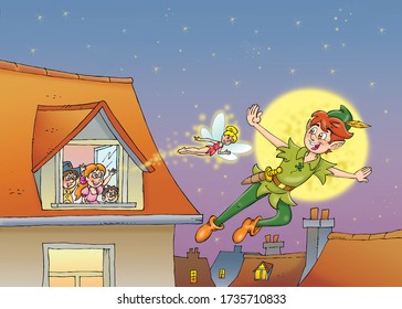 
children's fairy tales, flying boy in green dress