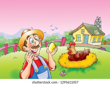 hen with golden eggs clipart free