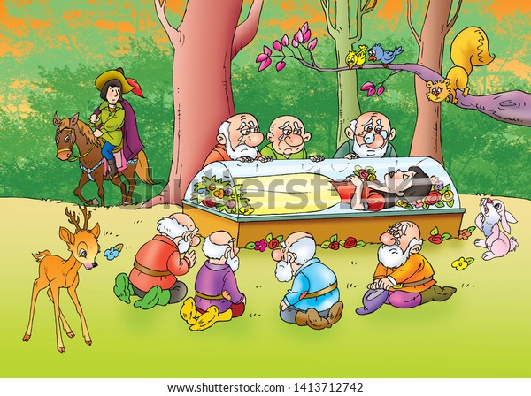 子どもの童話は白雪姫と七人の小人 のイラスト素材