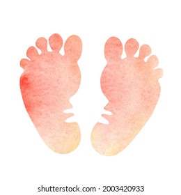 Children's Footprint. Watercolor Illustration For Baby Metric.
