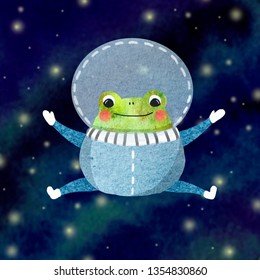 children's illustration of a frog in space