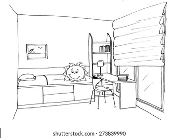Children's, kids room graphical sketch of an interior, liner