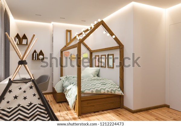 Childrens Playroom Bedroom Scandinavian Style Interior Stock