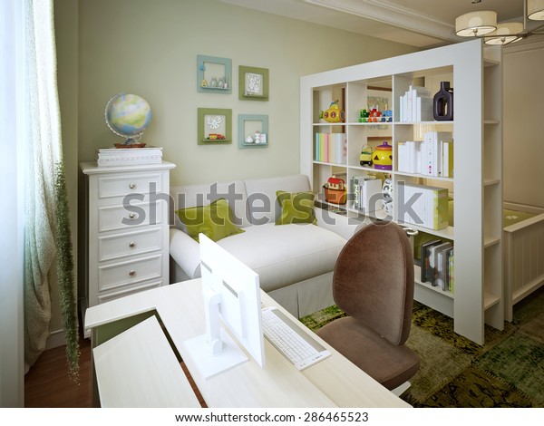 Childrens Room Boys Bed Shelves Desk Stock Illustration 286465523