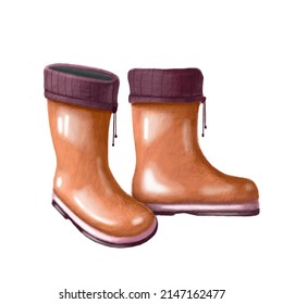 Children's Rubber Boots, Spring And Autumn Clipart, Watercolor Style Illustration Good For Card And Print Design