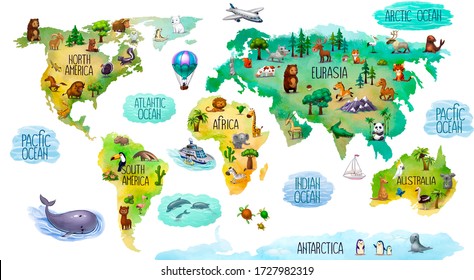 children's world map isolated on white