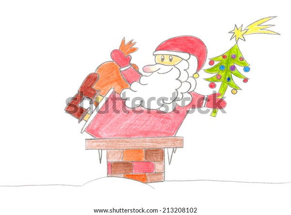 クリスマスの夜に煙突に落ちるサンタクロースの子供の絵 のイラスト素材