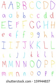 Child's Handwriting Alphabet Letters A To P