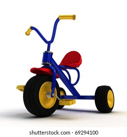 A Child's Tricycle On A White Background