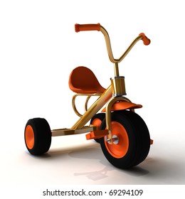 A Child's Tricycle On A White Background