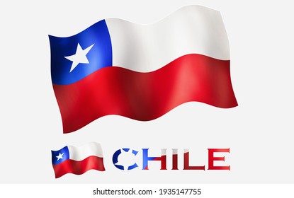 Chilean emblem flag icon with text for copy space. Chile flag illustration with fabric texture with CHILE text with White space