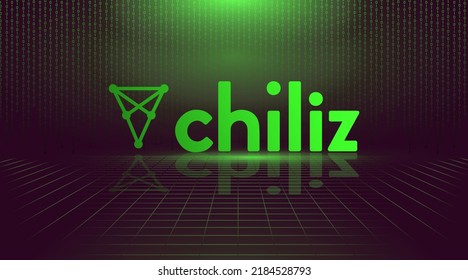 Chiliz (CHZ) Block Chain Based Crypto Currency Symbol And Logo On Futuristic Digital Background.  Decentralized Money Technology 4K HD Wallpaper And Banner.