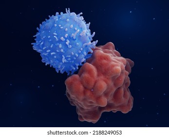 Chimeric Antigen Receptor (CAR) Therapy: Engineered T-cell Attacks A Leukemia Cell. 3d Rendering