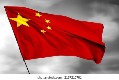 China 3D waving flag and grey cloud background. - Image - Shutterstock ID 2187210781
