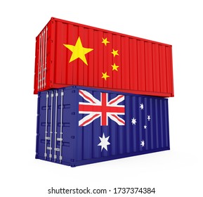 China And Australia Cargo Container Isolated. Trade War Concept. 3D Rendering