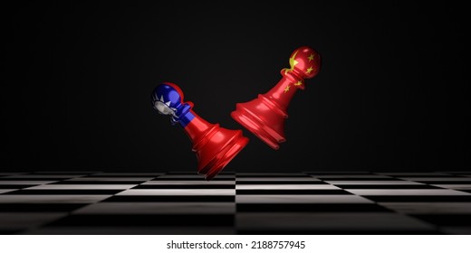 China Chess And Taiwan Chess Battle On Chess Board With Dark Background For Both Countries Military Conflict And One China Policy Concept By 3d Render.