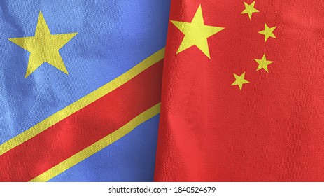 China and Congo Democratic Republic two folded flags together 3D rendering