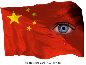 China Country Flag With Human Eye And Tear Drop