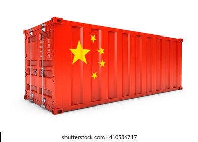 China Export Concept. Shipping Container With China Flag On A White Background. 3d Rendering