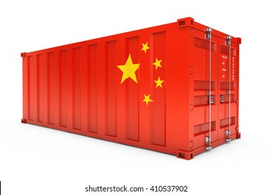 China Export Concept. Shipping Container With China Flag On A White Background. 3d Rendering