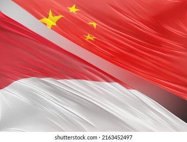 China Flag With Abstract Indonesia Flag Illustration 3D Rendering (3D Artwork)