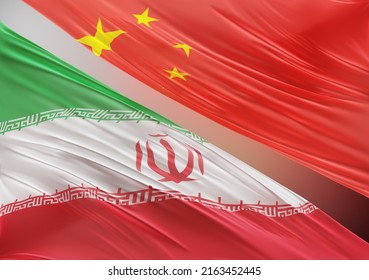 China Flag With Abstract Iran Flag Illustration 3D Rendering (3D Artwork)