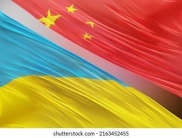 China Flag With Abstract Ukraine Flag Illustration 3D Rendering (3D Artwork)