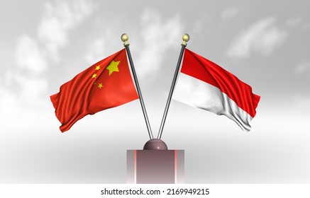 China Flag With Indonesia Flag, 3D Rendering With A White Cloudy Background