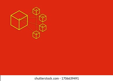 China-Flagge mit Sternen ersetzt durch Würfel symbolisieren Blockkette. Geeignet für Konzepte wie kryptokriege zwischen China und den USA oder das neue Blockchain-basierte Service Network oder BSN, das von der