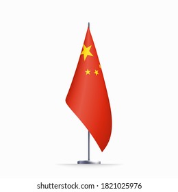 China Flag State Symbol Isolated On Background National Banner. Greeting Card National Independence Day Of The Peoples Republic Of China. Illustration Banner With Realistic State Flag Of PRC.