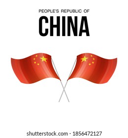 China Flag State Symbol Isolated On Background National Banner. Greeting Card National Independence Day Of The Peoples Republic Of China. Illustration Banner With Realistic State Flag Of PRC.