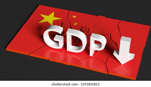 China GDP Falling Crashing Inflation Recession 3D Illustration