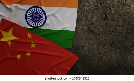 The China And India Flags On Rusty Background 3d Rendering For  Border Content.
