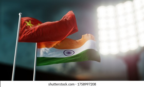 China And India Flags Waving On Wind. 3d Illustration.