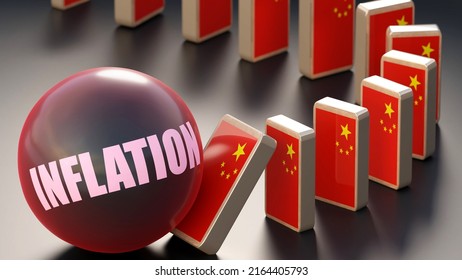 China And Inflation, Causing A National Problem And A Falling Economy. Inflation As A Driving Force In The Possible Decline Of China.,3d Illustration