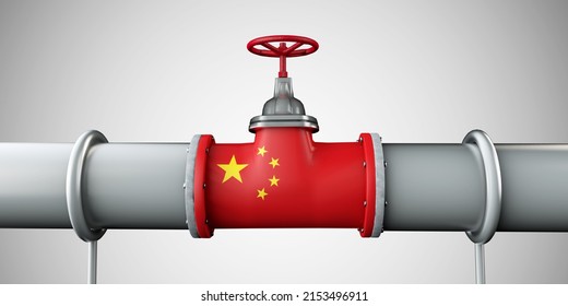 China Oil And Gas Fuel Pipeline. Oil Industry Concept. 3D Rendering