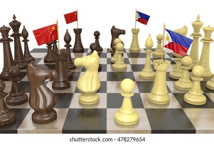 China and Philippines foreign policy strategy and power struggle, 3D rendering