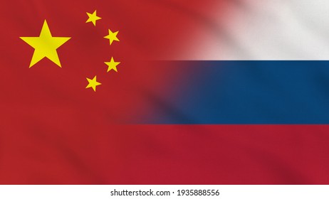 China And Russia Crumpled Fabric Flag Intro.