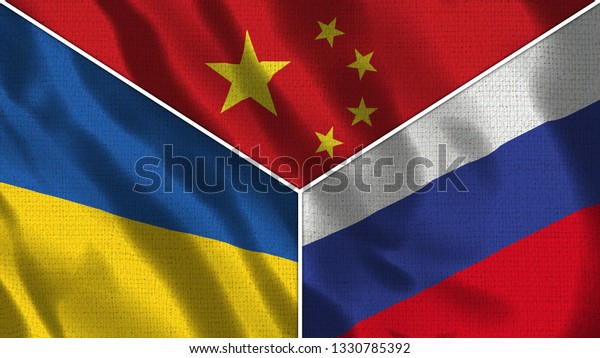 China Russia Ukraine Realistic Three Flags Stock Illustration ...