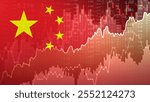 China Stock Market Growth and Financial Data Visualization. Financial stock market chart overlay with flag.