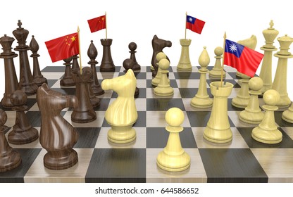 China and Taiwan foreign policy strategy and power struggle, 3D rendering