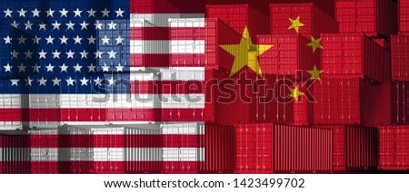 China US trade business concept as a Chinese USA tariff war and American tariffs as two groups of cargo freight containers as an economic relationship over import and exports as a 3D illustration. Stock photo © 