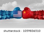 China USA or United States trade and American tariffs conflict with two opposing trading partners as an economic import and exports dispute concept with 3D illustration elements