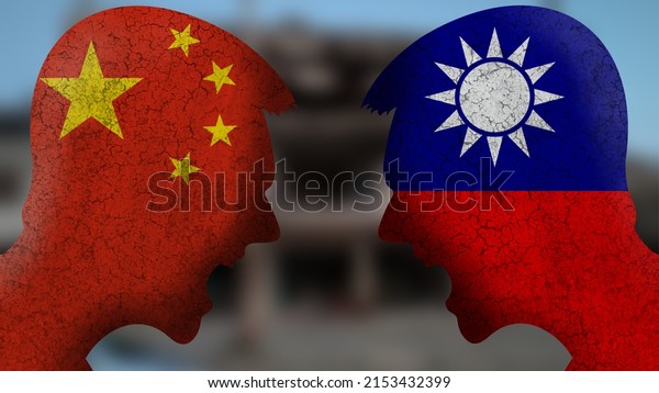 China vs versus Taiwan, China
prepares for the invasion of Taiwan, two flags and two angry
faces