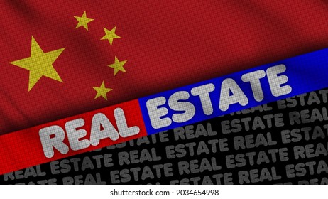 China Wavy Fabric Flag, Real Estate Title, 3D Illustration