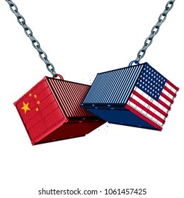 Chinese and American tariff war as a China USA trade problem as two cargo containers in conflict as an economic dispute over import and exports concept as a 3D illustration.